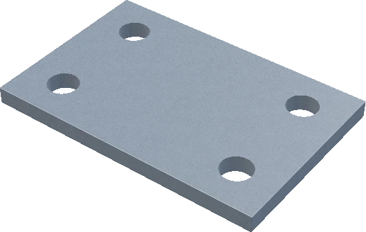 Illustrative custom steel plate with four mounting holes, not a catalog specification