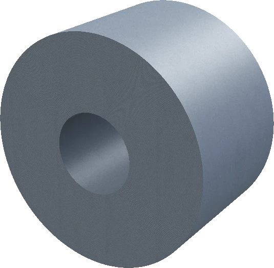 Illustration of a steel coil with an open center and visible rolled layers